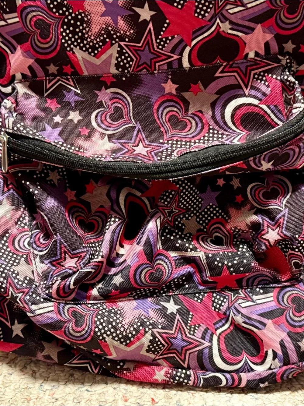 Angels Black Backpack With Pink, Purple, White   Stars-New